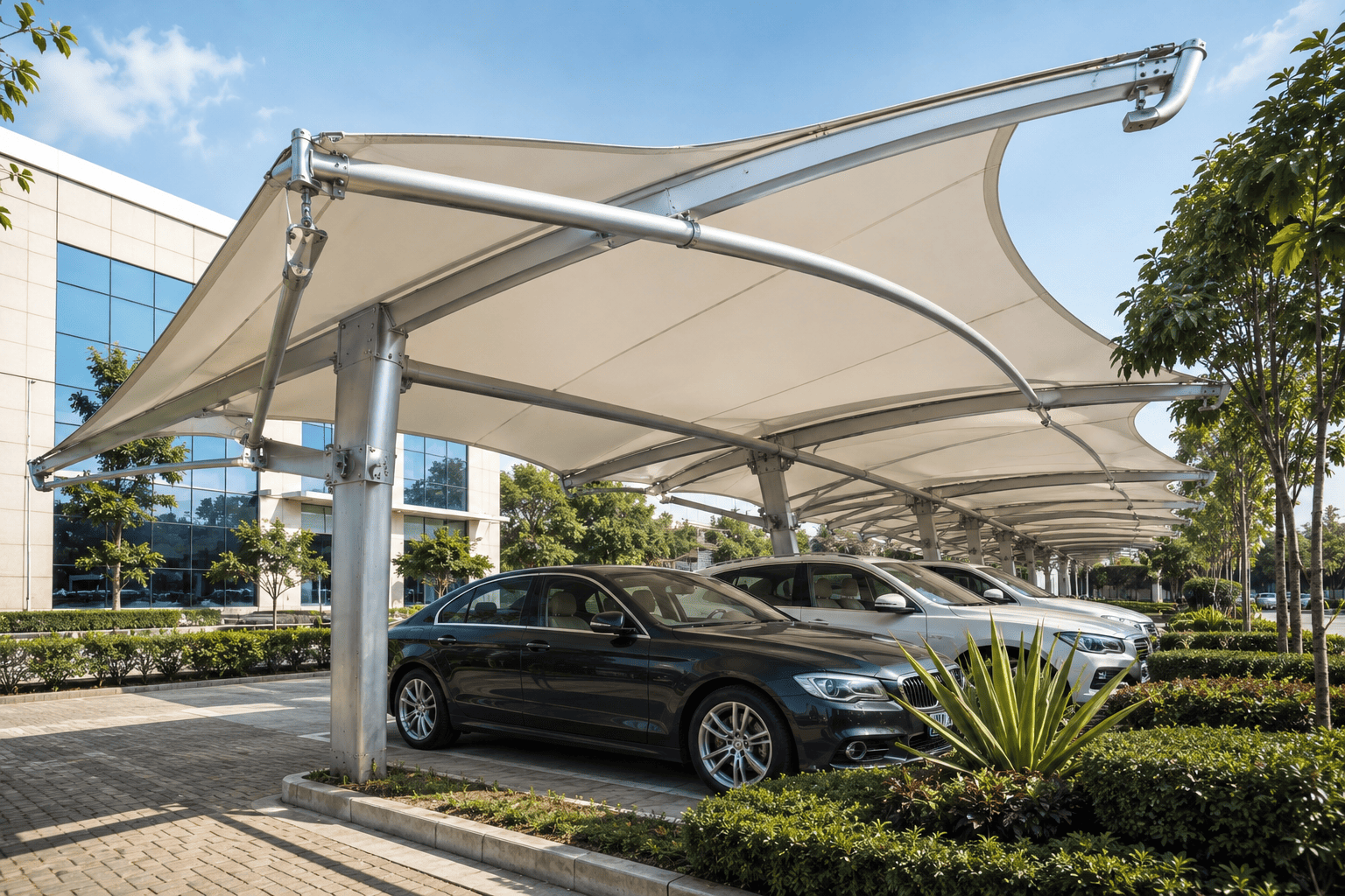 Large Tensile Car Parking Structure Installation