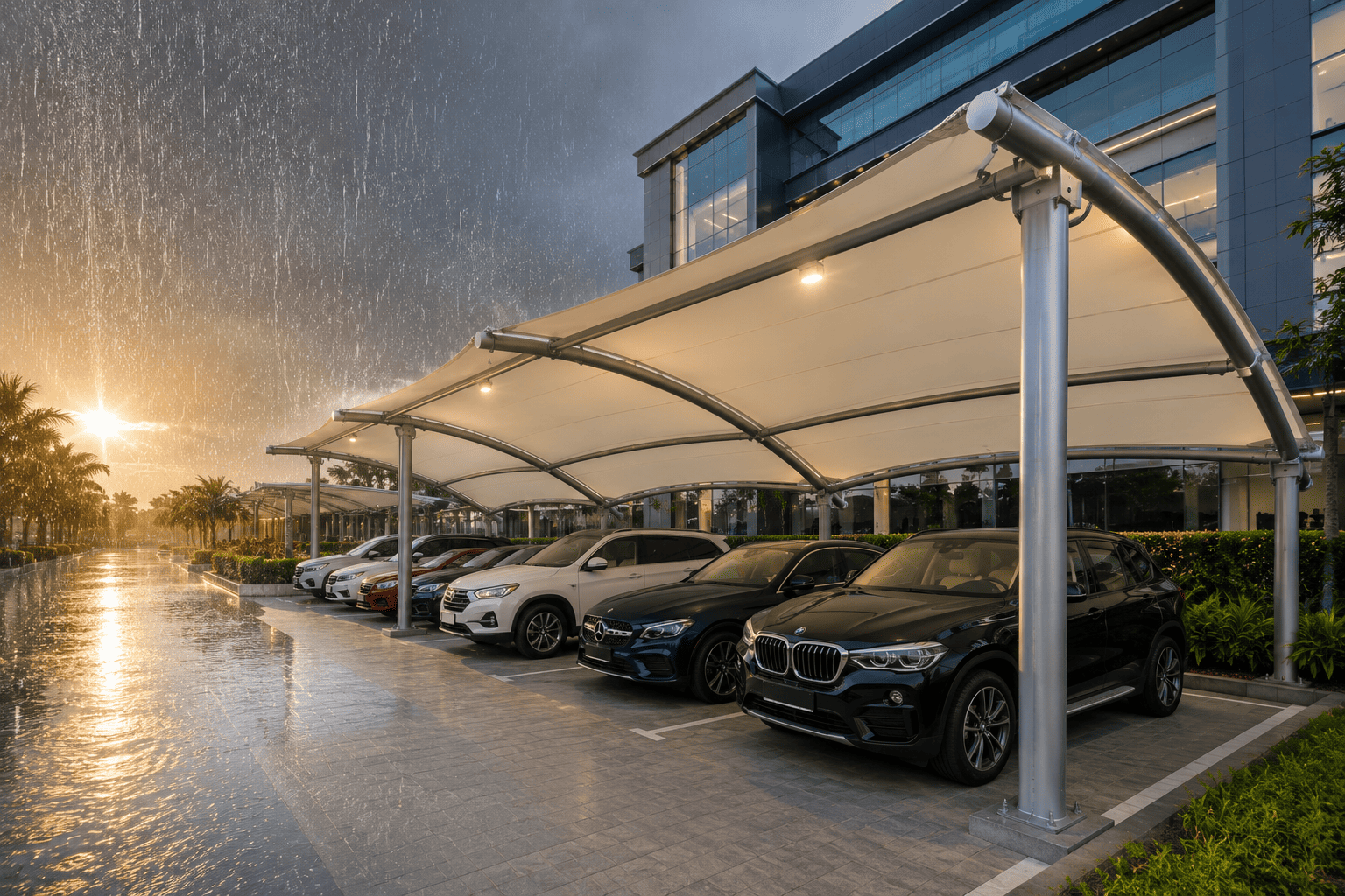 Premium White Tensile Parking Canopy