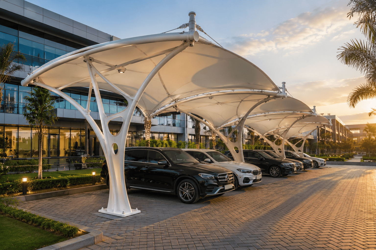 Double Pole Tensile Car Parking Structure